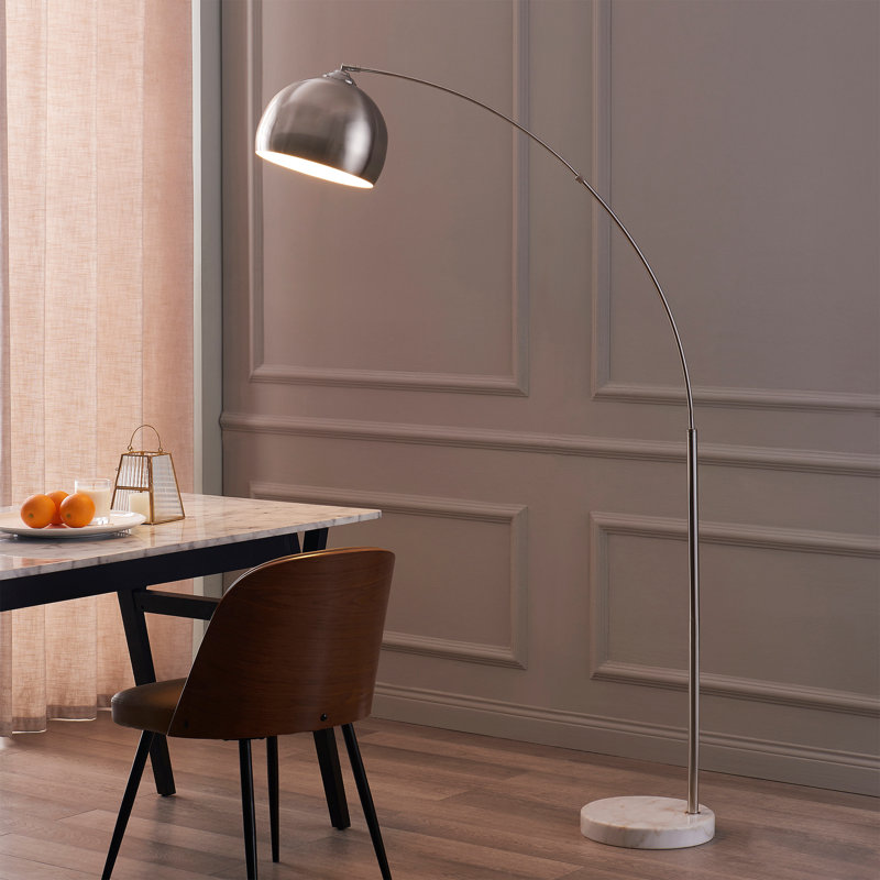 Hartfield 173cm Arched Floor Lamp, Nickle, White Marble