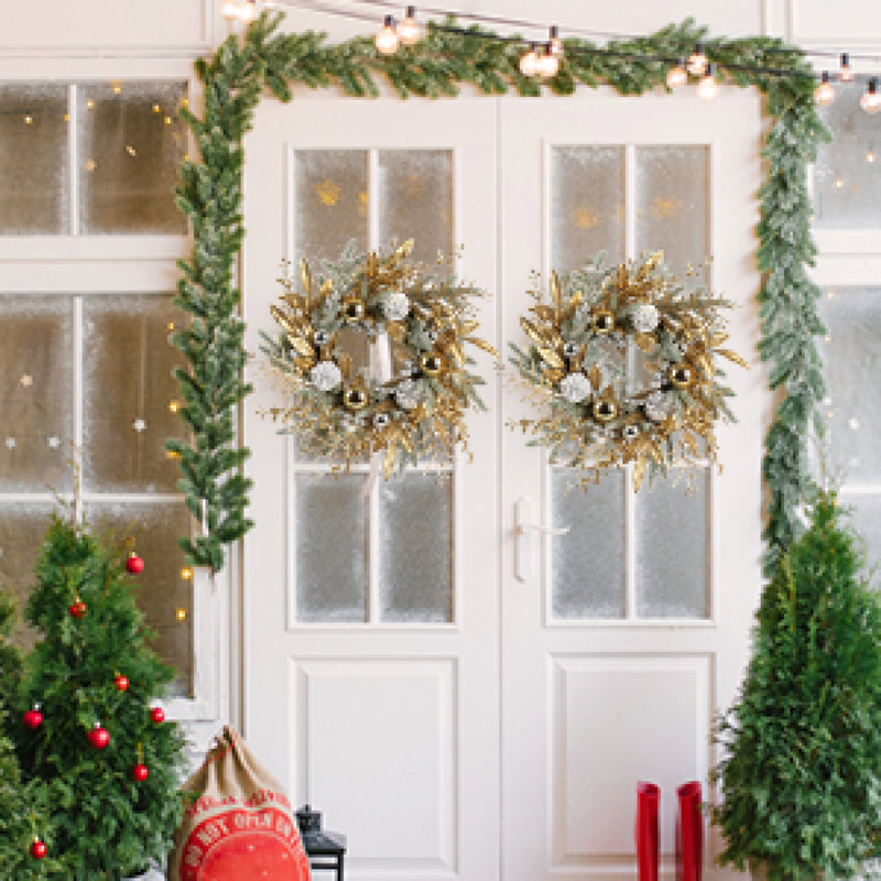 Guirlande de Noël avec guirlande décorative de porte de Noël 20 pouces avec lumières chaudes 2PCS