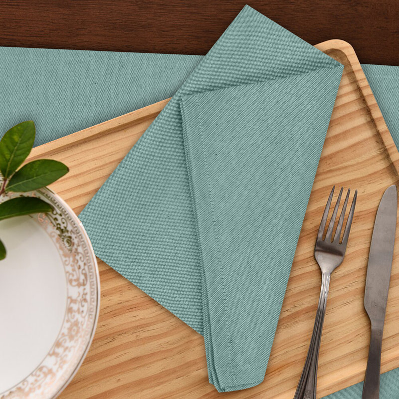 Poly Cotton Square Cloth Napkins Chambray Fabric, Teal