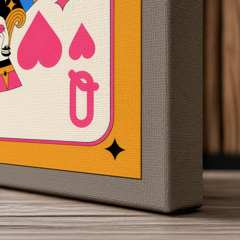 Queen of Hearts Modern 1 Piece Wrapped Canvas Wall Art, 24x16 - 61.0 x 40.6 cm, Taupe Border