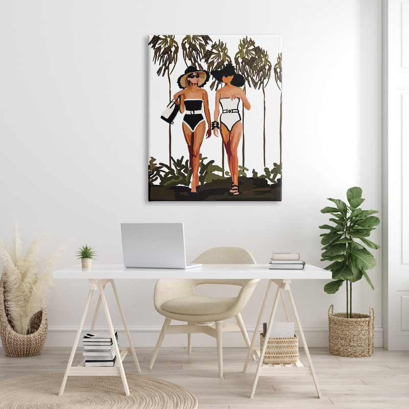 «Beach Babes Strolling Tropical Summer Beach Adventure» par Amelia Noyes - impression, H 48 po x l 36 po x P 1,5 po
