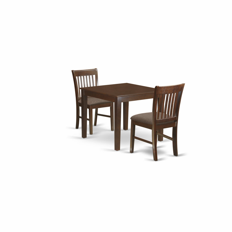 3 Piece Dining Room Table Set Contains a Square Kitchen Table and 2 Linen Fabric Dining Chairs, Mahogany