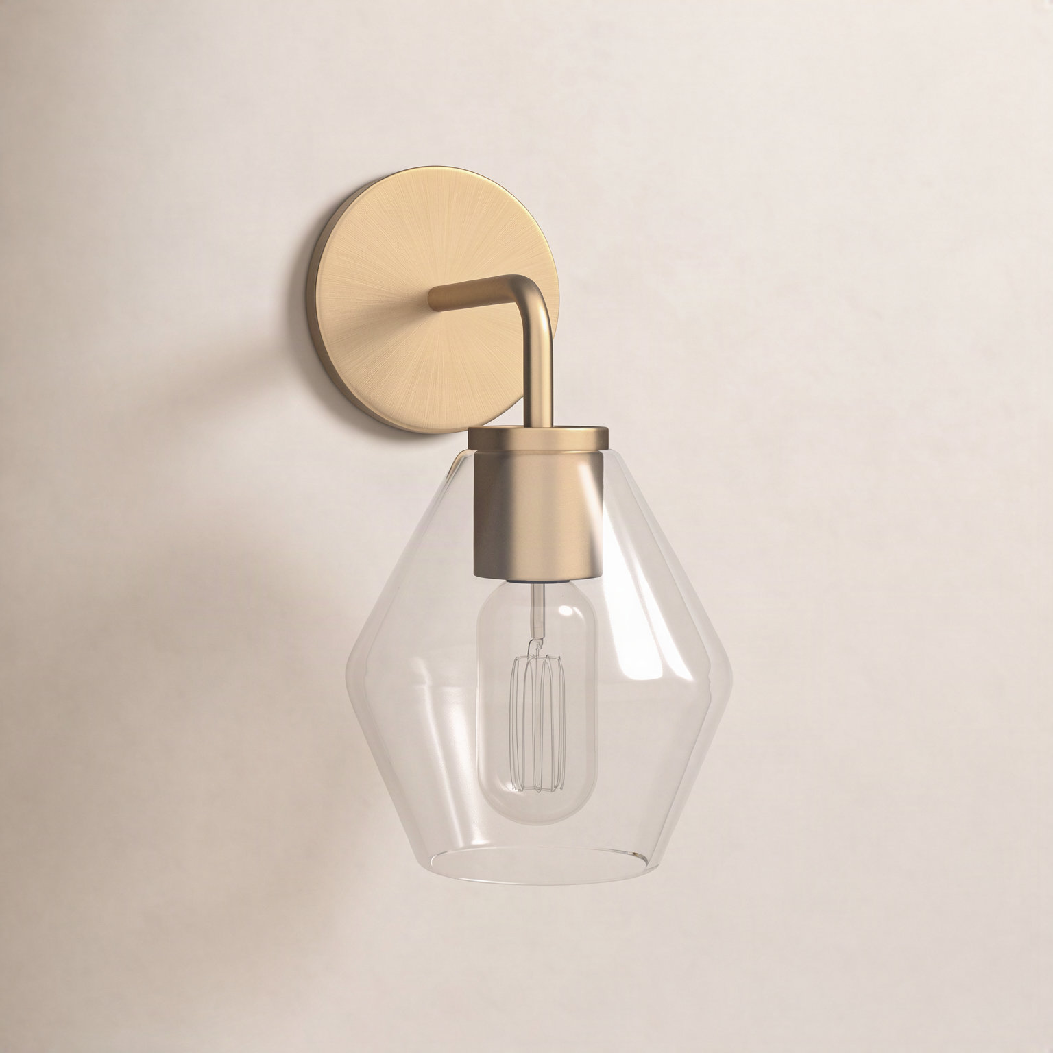 Rooks Single Light Dimmable Armed Sconce, Satin Brass, Clear