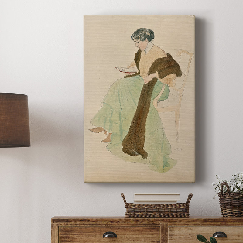 Femme lisant un livre sur toile tendue par Leo Geyger, 8 x 12