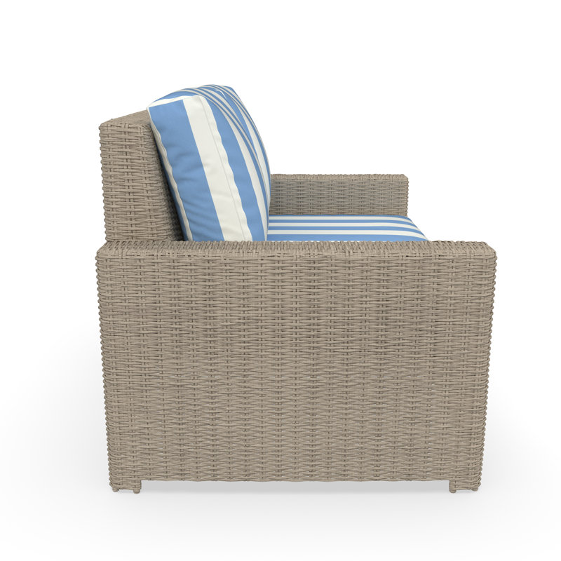 Henri Outdoor Loveseat With Sunbrella Cushions, Refuge Ocean