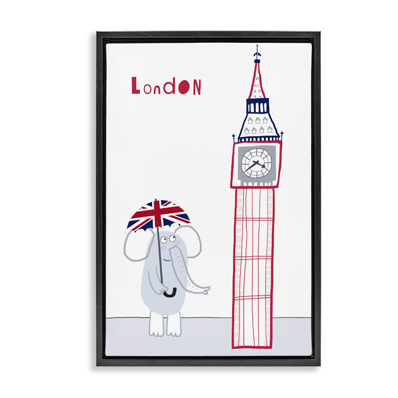 Cadre flottant Elephant & Big Ben London, design par Carla Daly, H 31 po x l 21 po, Cadre flottant noir de jais