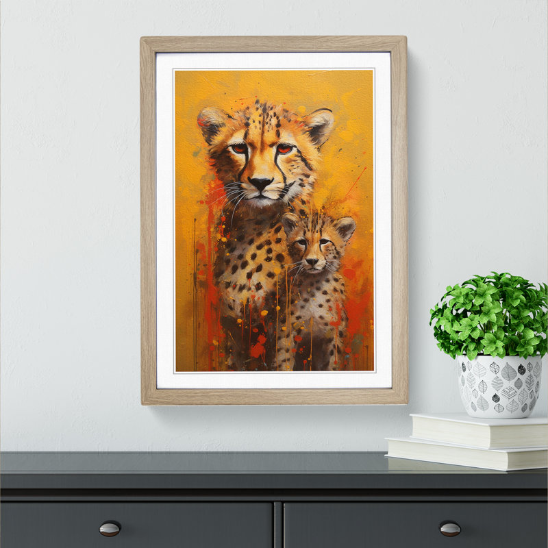 Cheetah Dadaism - Single Picture Frame Print on Wood, 34cm H x 25cm W x 2cm D, Oak Framed