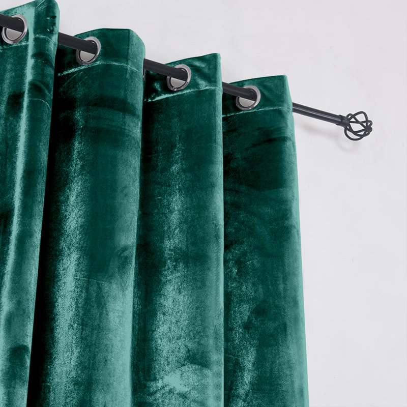 Pownal Crushed Velvet Eyelet Sheer Living Room Curtains, 	Green Emerald, 168 x 228cm