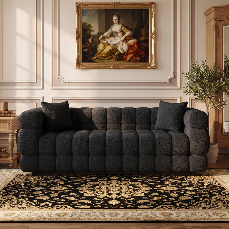 Canapé moderne rembourré de 75 pouces avec coussins à ressorts ensachés, Black