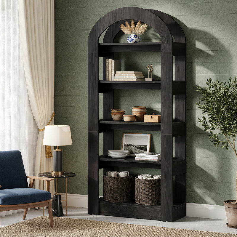 70.87" H 5-Tier Arched Bookcase, Black, 1