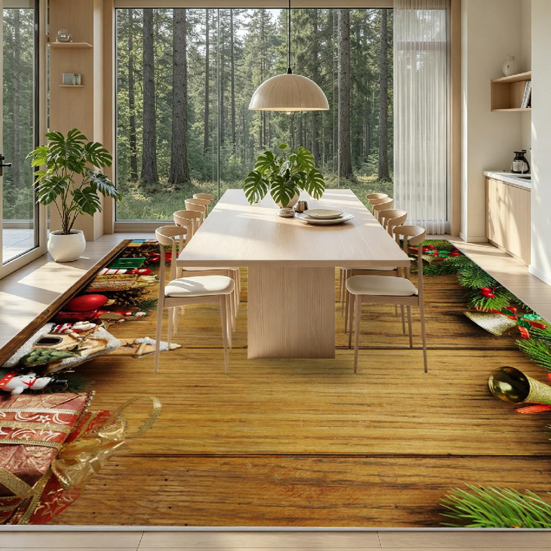 Tapis intérieur rouge lavable à la machine, décor de Noël avec panneau en bois, Rectangle 71 po x 98 po