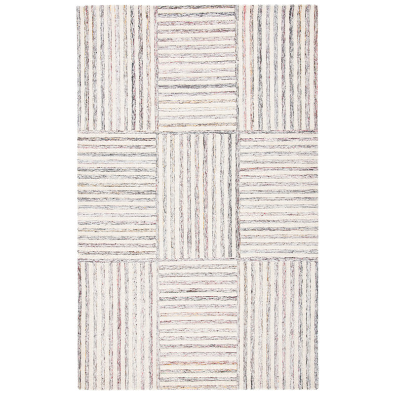 Tapis rayé en laine et coton touffeté à la main Yettem Metro, Rectangle 3 pi x 5 pi