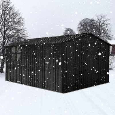 12X10 Ft Black Metal Garden Shed, Window, Apex Ends, Integrated Vents, Hinged Door, Complimentary Padlock For Security Sheds Outdoor, Roof, Two Heavy - Duty Lock