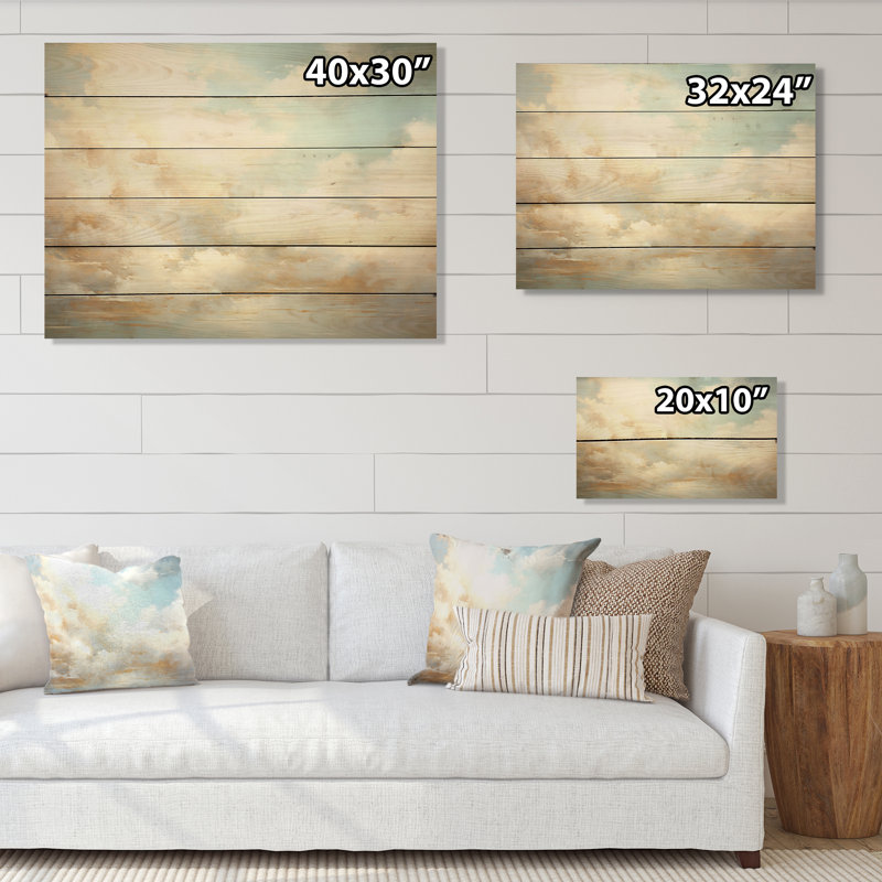 «Beige Gold Minimalisme Clouds I», art mural bois sur bois de pin naturel, H 10 po x l 20 po