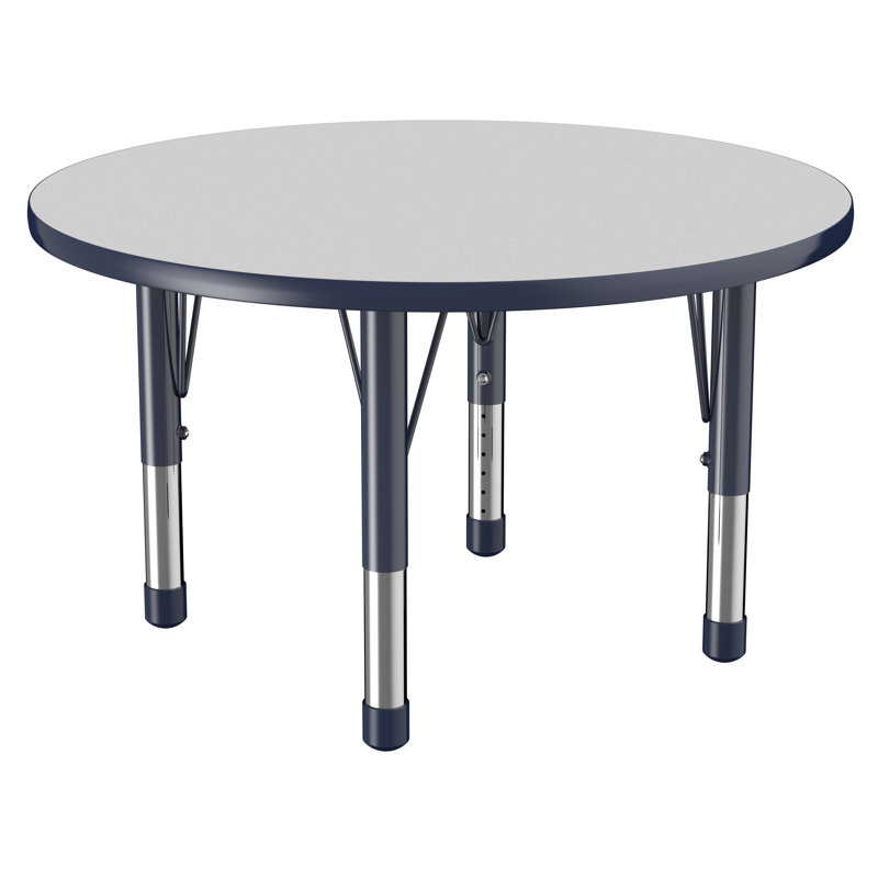 Table ronde à hauteur réglable, 36", Gris / bleu marine, Épais