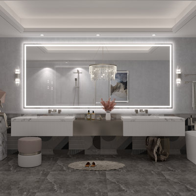Molly Frameless LED Front Light and Backlit 3 Colors Dimmable Anti-Fog Wall Bathroom Vanity Mirror