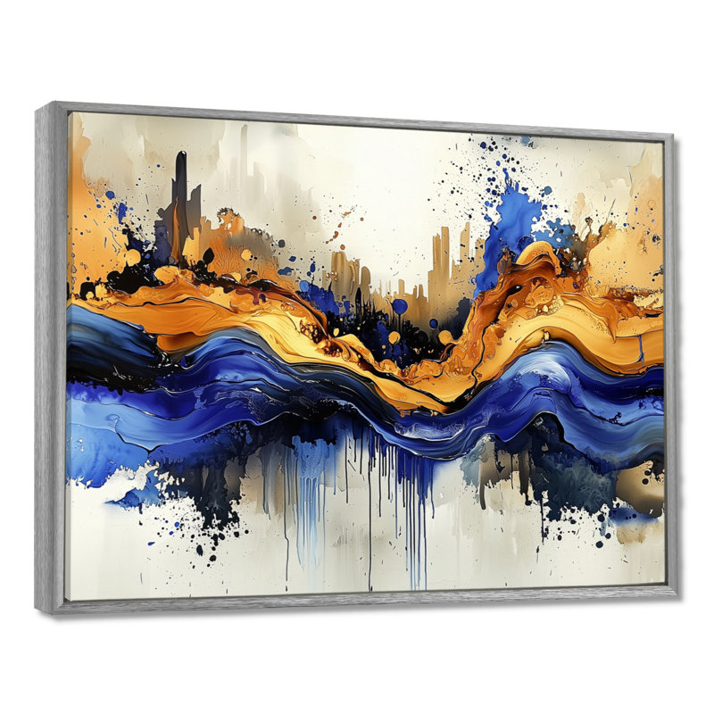 Impressions sur toile Golden Aqua, H 34 po x l 44 po, Cadre flottant, Argent argent