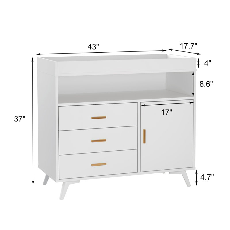 Commode pour bébé à 3 tiroirs avec plateau à langer, tablettes ouvertes et porte-couches, organisateur de chambre de bébé multifonctionnel pour les soins aux nourrissons