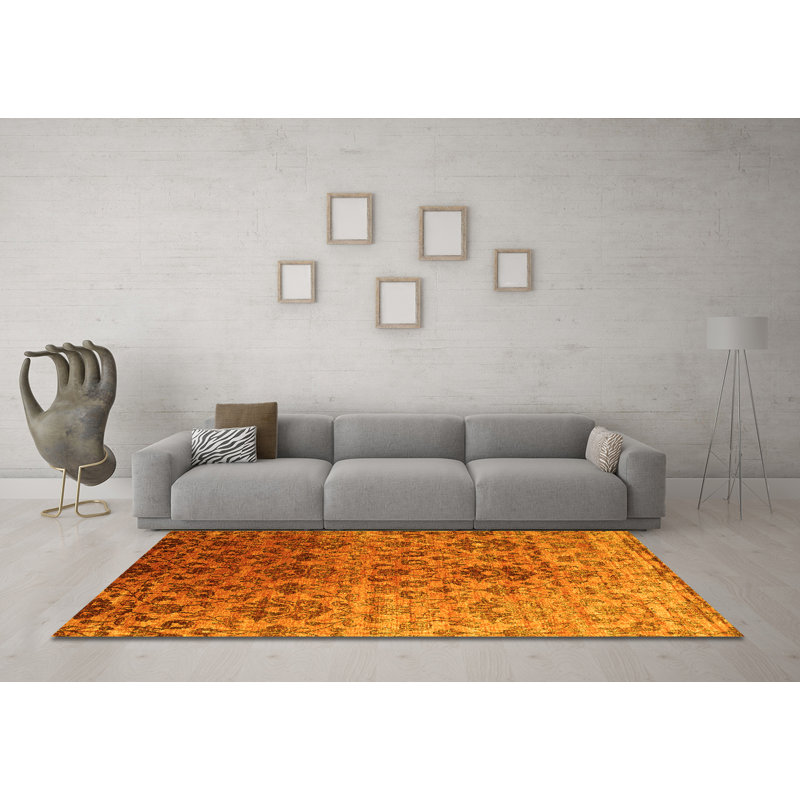Tapis contemporains jaunes lavables à la machine 834, Carré 8 pi