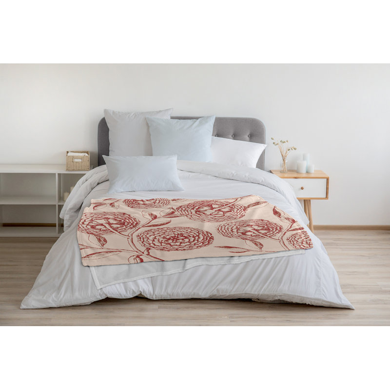Couverture polaire fleurs antiques, L 50 po x L 60 po, Rouge