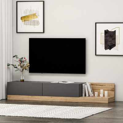 Modern TV Stand, Anthracite & Walnut, 70.9 x 11.8 x 23.6 inches | 100% Melamine Coated Particle Board, Thickness: 0.7 inches | Stylish Design, Perfect for Living Room & Entertainment Spaces, Durable & Elegant