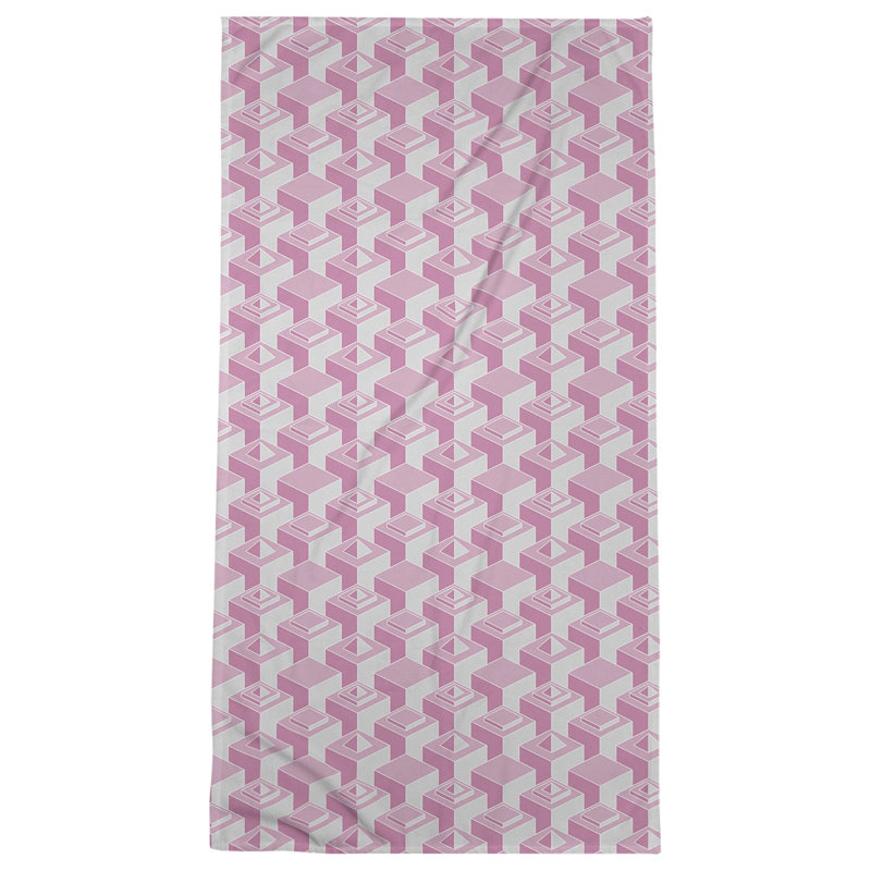 Serviette de bain à motif de gratte-ciels classiques, Rose/gris foncé/blanc cassé