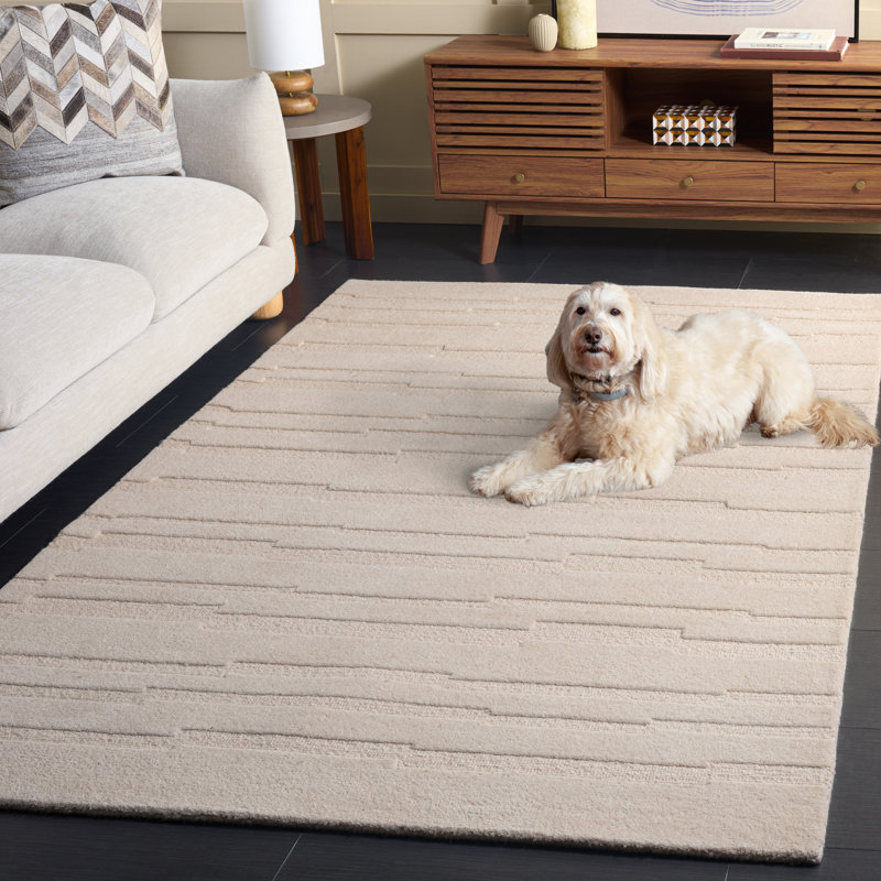 Elona Hand Tufted Wool/Cotton Area Rug in Ivory, Rectangle 5' x 8'