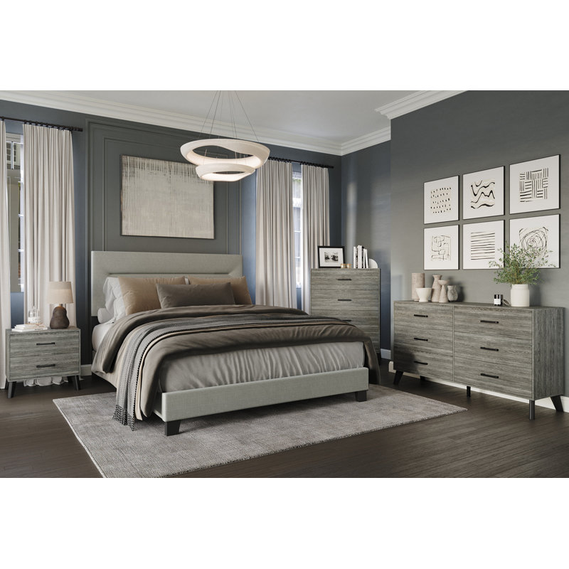 Ensemble de chambre à coucher 4 pièces Emery, Très grand, Gris / gris foncé