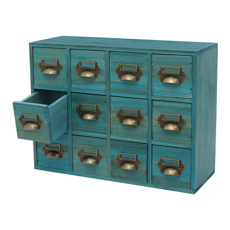 Rangement de bureau 12 tiroirs empilable en bois, Bleu