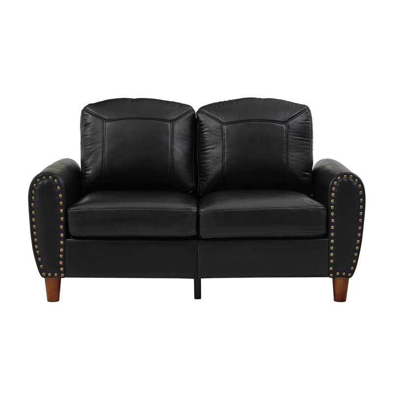 Canapé deux places rembourré avec clous, Black Faux Leather