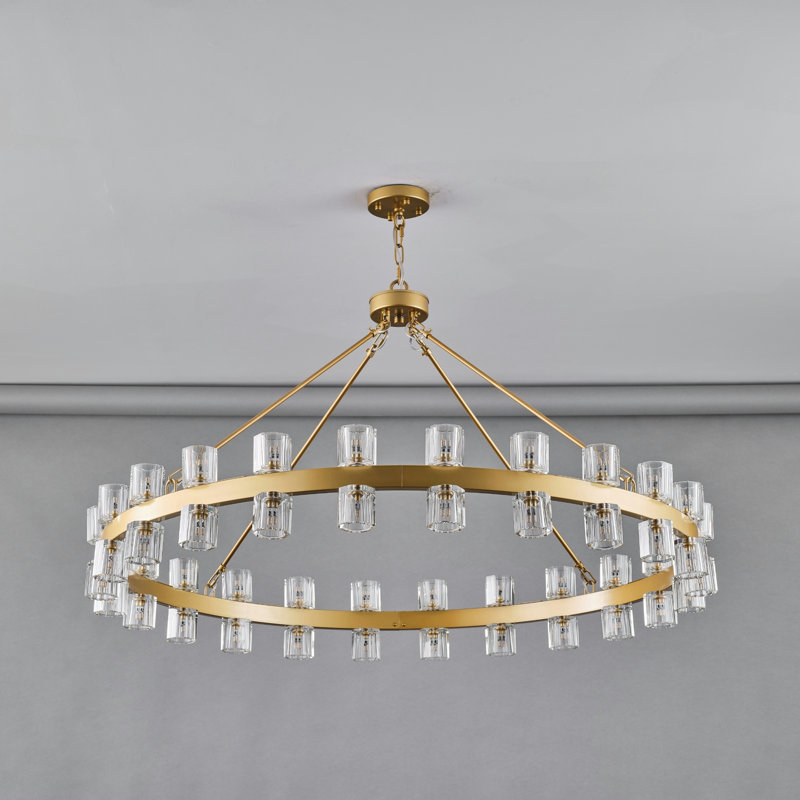 Lustre moderne 48 lumières avec abat-jour en cristal (avec ampoules incluses), Laiton