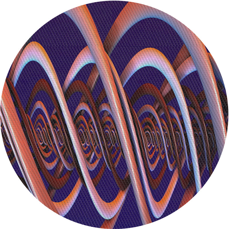Laine et polyester bleu marine/Tapis décoratif orange tissé à la machine toril, Rond 6 pi x 6 pi