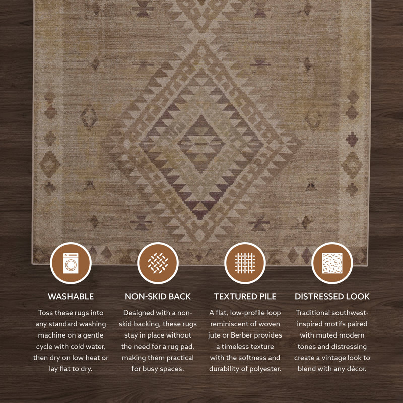 Maril Calhoun Washable Sand And Brown Area Rug, Rectangle 8' x 10'