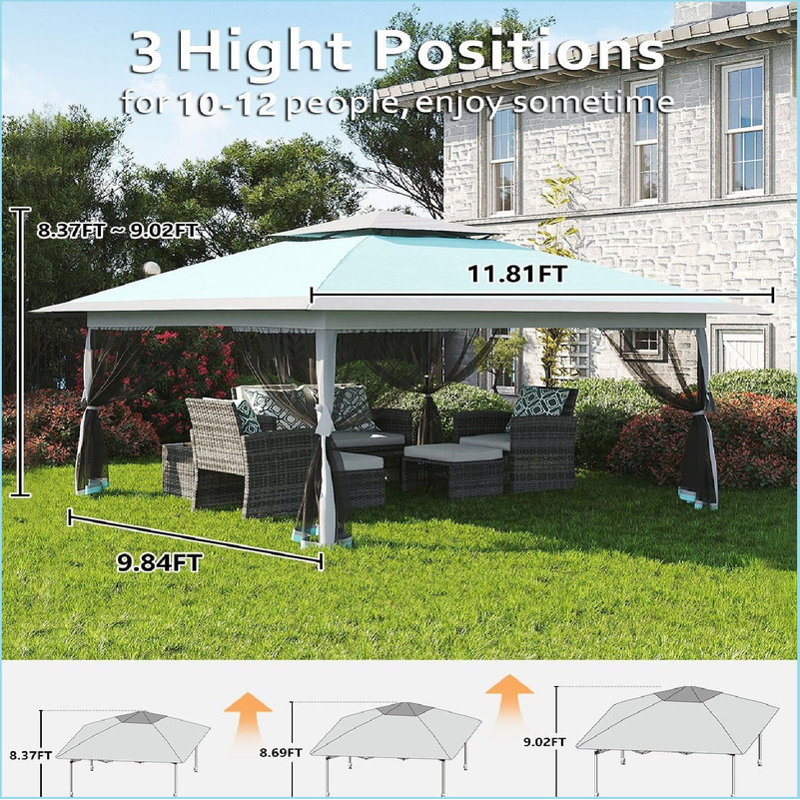 Canopy Tent 3.6m x 3.6m Outdoor Canopy Tent with Mosquito Netting, Double Roof Instant Patio Shelter Pop-Up Party Pavilion for Outside Garden, Back Garden, Lawn