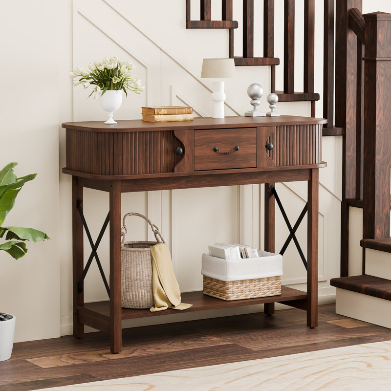 39.3'' Console Table With Window-Style Drawers, Walnut