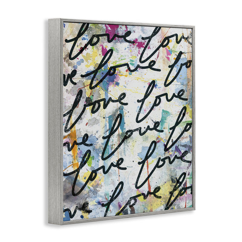 Love Words Pattern Giclee Art by Kent Youngstrom, Farmhouse Gray Framed Giclee, 14" H x 11" W