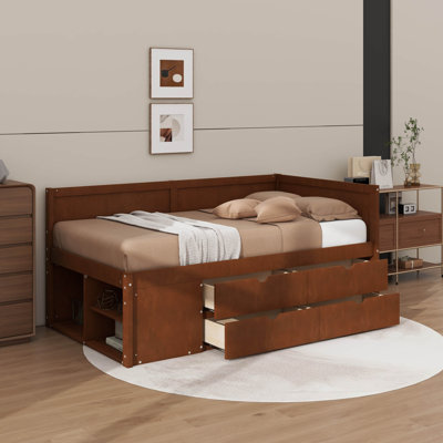 Lit de jour simple avec tiroirs et tablettes