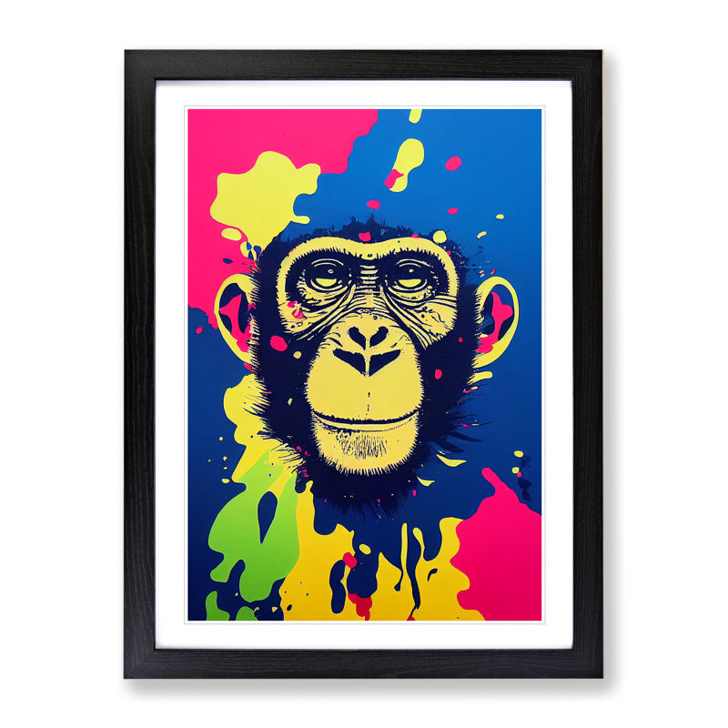 XV1022-4099X Splashed Monkey No.2 Abstract - Single Picture Frame Painting, Black, 64cm H x 46cm W x 2cm D