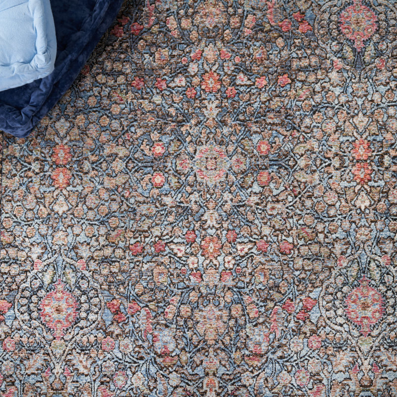 Tapis oriental en polyester tissé à la machine en bleu / noir, Rectangle 2 pi 2 po x 4 pi