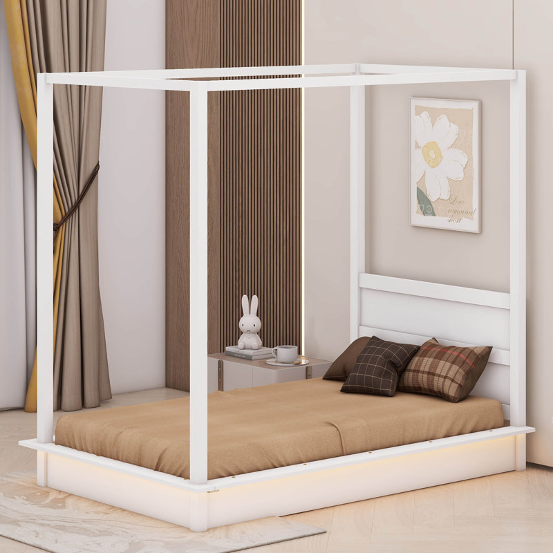 Andenwood Canopy Bed, LED Platform Bed, Twin
