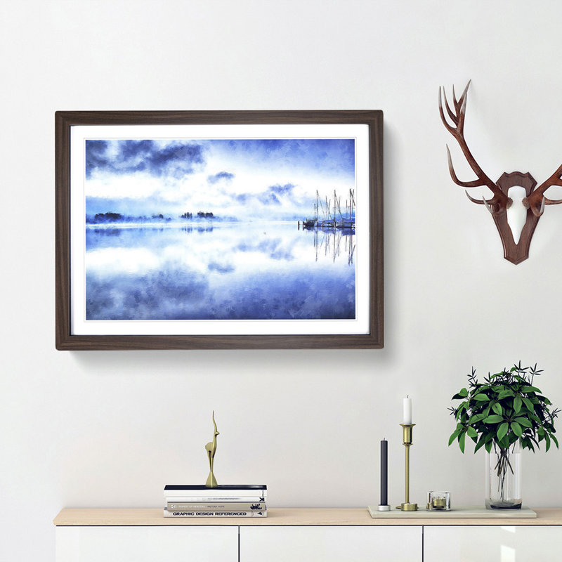 Boats Upon Lake Constance Painting - Single Picture Frame Print on MDF, 24cm H x 33cm W x 2cm D, Walnut