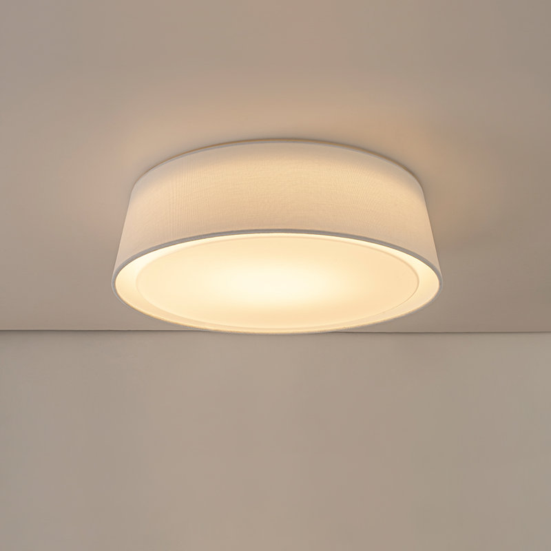 Dimmable LED Fabric Drum Flush Mount With Glass Diffuser, Off-White