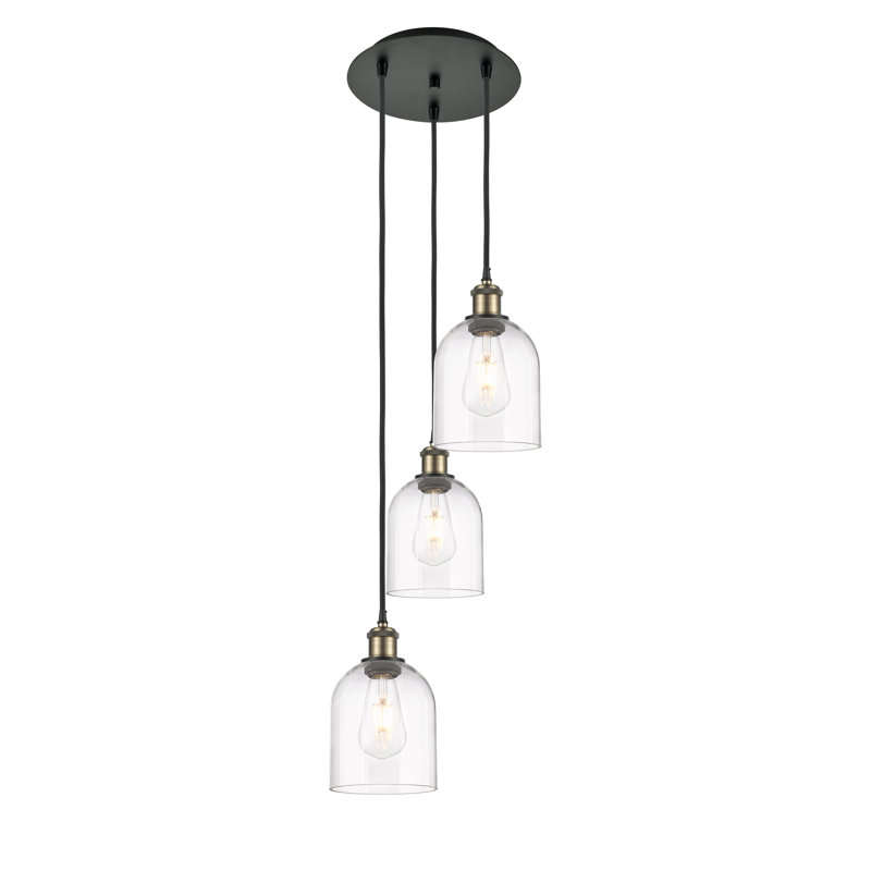 Luminaire suspendu grappe 3 lumières Odaniel, Transparent, Laiton antique noir