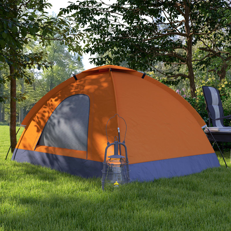 Outsunny 2 Person Camping Tent Dome Tent with Zipped Doors Orange