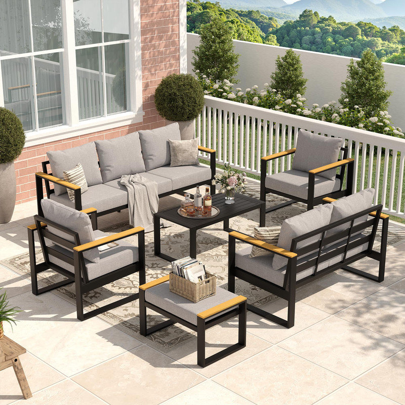 Ensemble de conversation d'extérieur 7 pièces - Canapé, causeuse et table pour patio, Gray