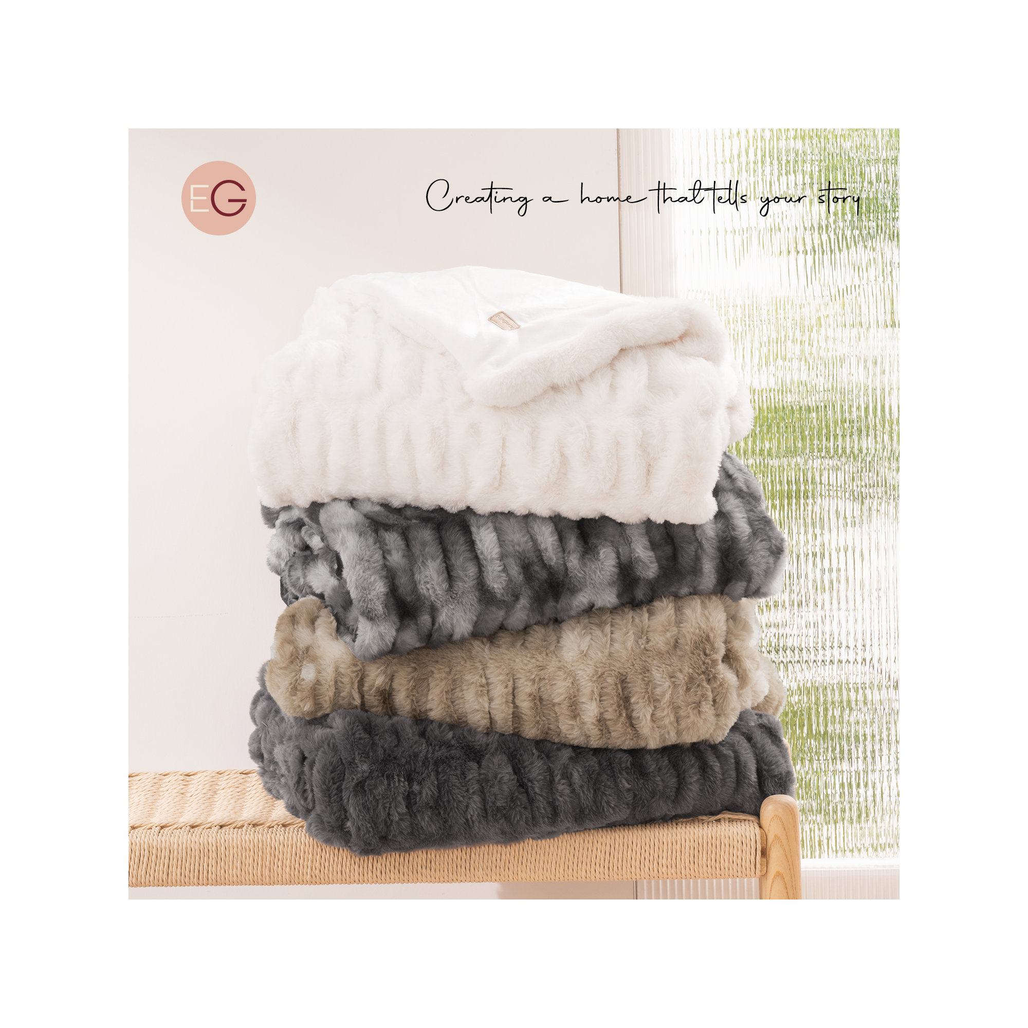 Ruched Bubble Faux Fur Throw Blanket, Charcoal Gray, 60" W x 80" L