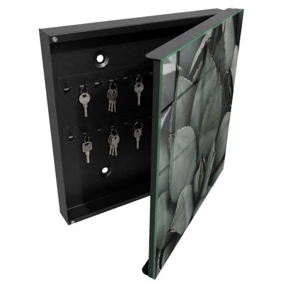 Key box for wall, Opens to the right, 30x30x5, Black, Agave close-up, slightly gray tone, 