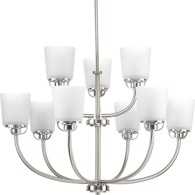 Lustre à niveaux ombrés 9 lumières Seydou, Nickel brossé