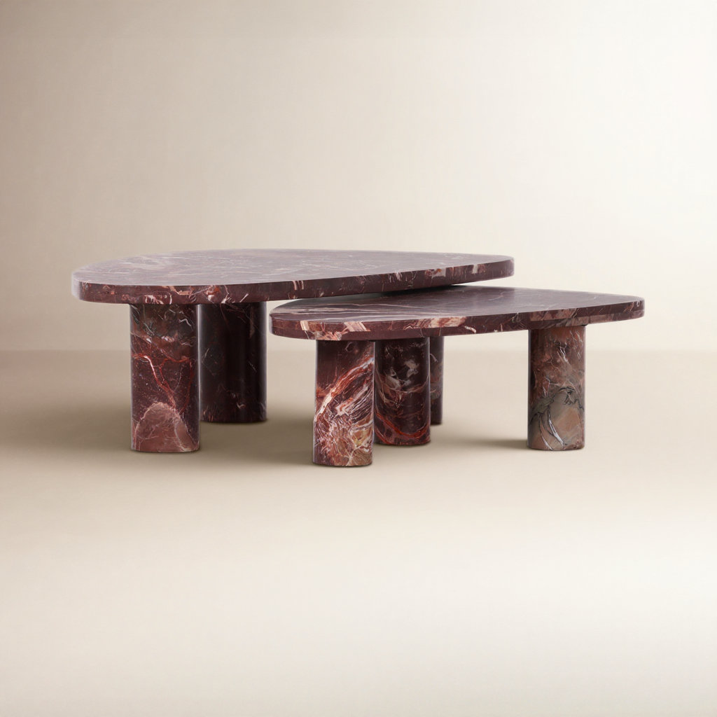 Moraga 48" Genuine Marble Nesting Coffee Table, Merlot