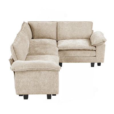Modern Contemporary 4-Piece Modular Sectional Plush Comfort Taupe Chenille Upholstery Living Room Furniture Durable Plywood